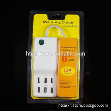 12A 6 ports usb micro desktop charger , for smart phone output DC5V 12A tablet charger